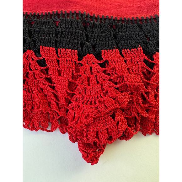 Y2K Handmade Angel Sleeve Ruby Red Black Silk Georgette Crochet Top Size Large - Picture 5 of 7